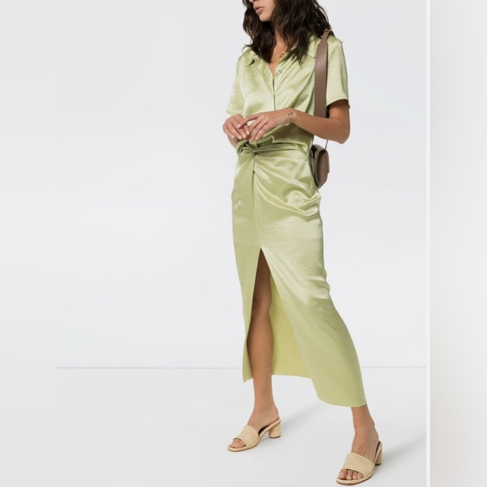 Nanushka Pastel Green Samara Hammered-satin Skirt-Small-New with tag